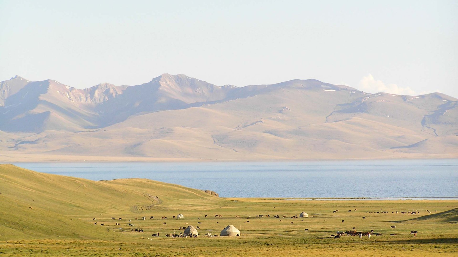 Yourtes nomades au bord du lac Song-Koul